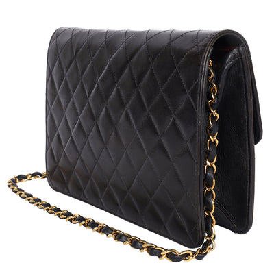 Matelasse Chain Shoulder Bag Lambskin Leather Black
