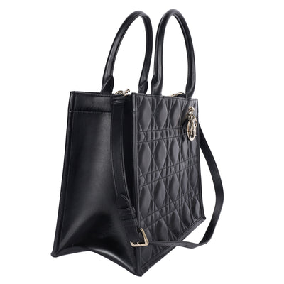 Calfskin Macro Cannage Medium Book Tote Black