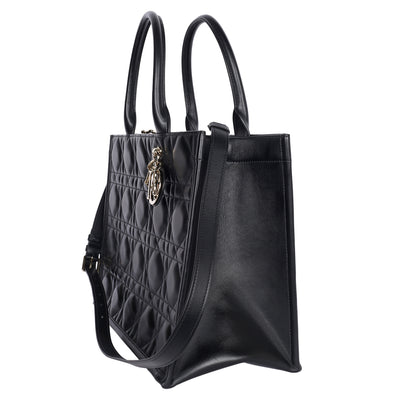 Calfskin Macro Cannage Medium Book Tote Black