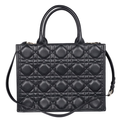 Calfskin Macro Cannage Medium Book Tote Black