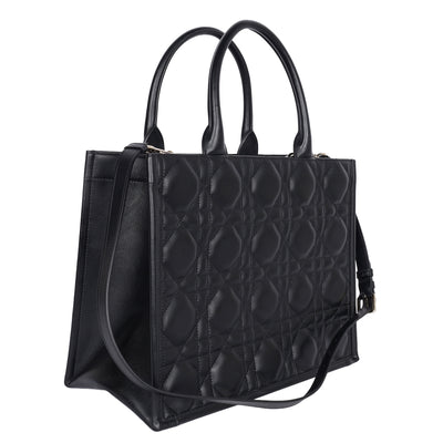 Calfskin Macro Cannage Medium Book Tote Black