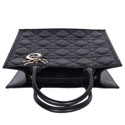 Calfskin Macro Cannage Medium Book Tote Black