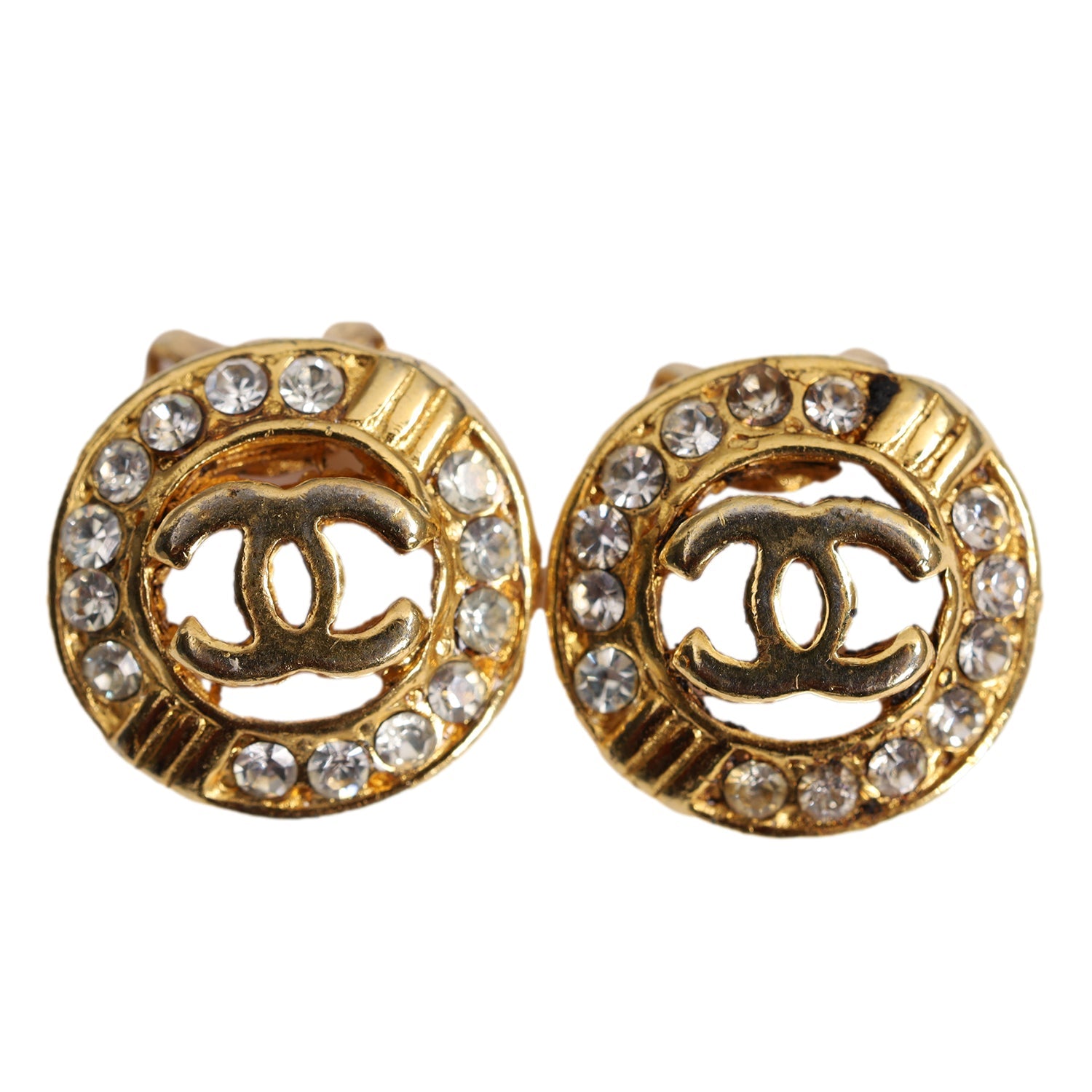 CC Gold Rhinestone Clip Earrings