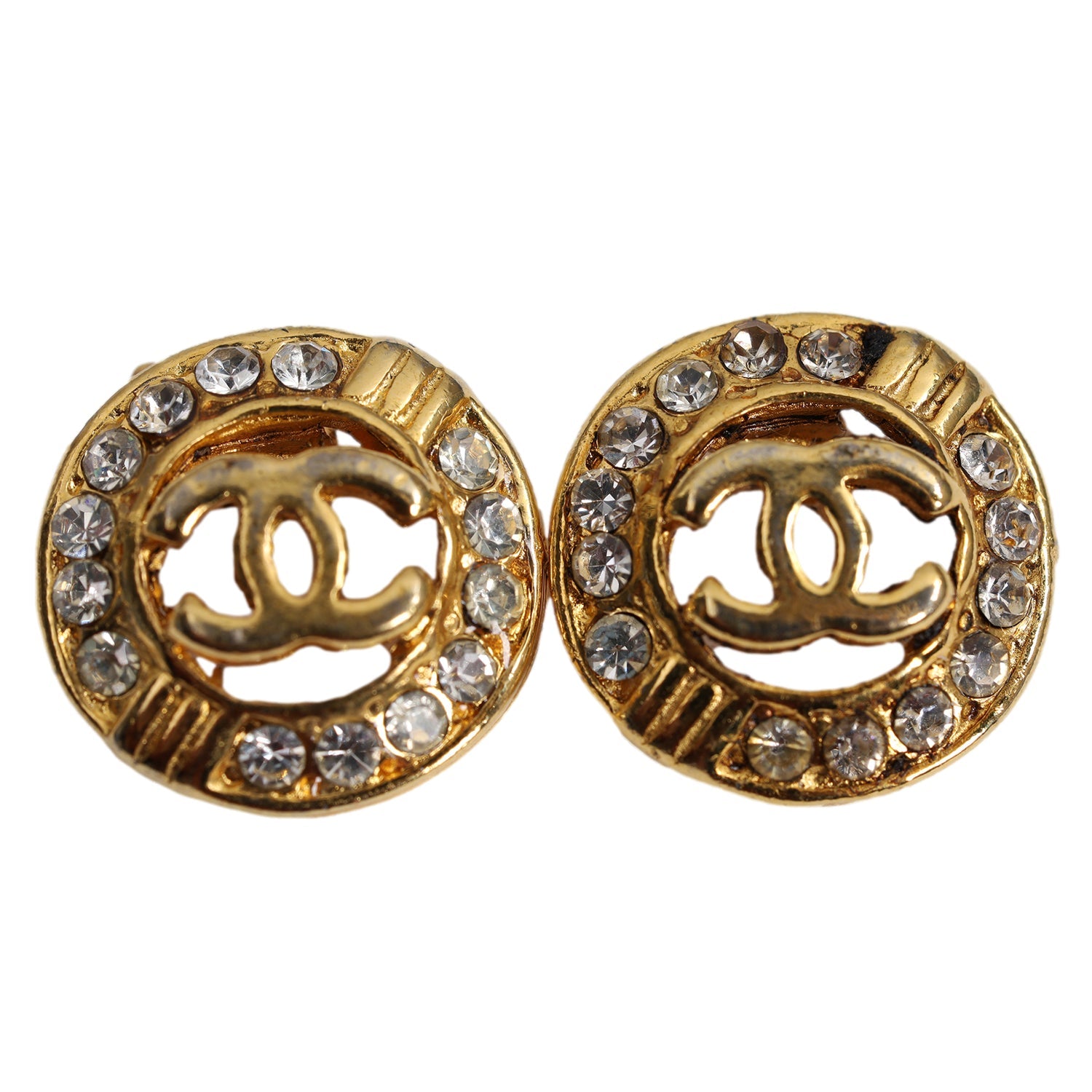 CHANEL Vintage Black & Gold CC Clip-on Earrings