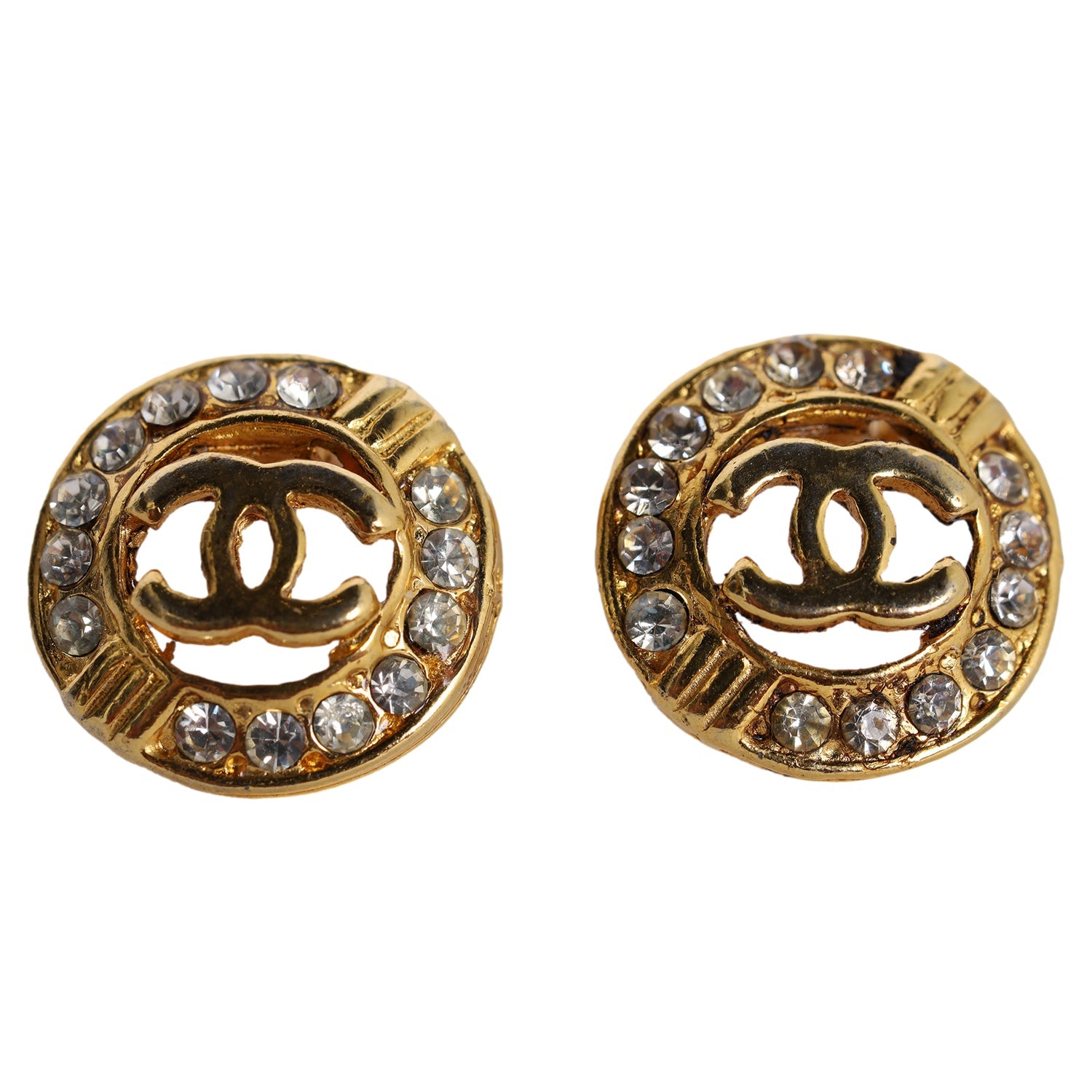 CC Gold Rhinestone Clip Earrings (Authentic Pre-Owned)