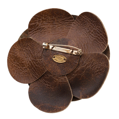 Leather Camellia Pin Brooch