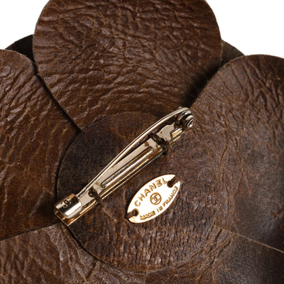 Leather Camellia Pin Brooch