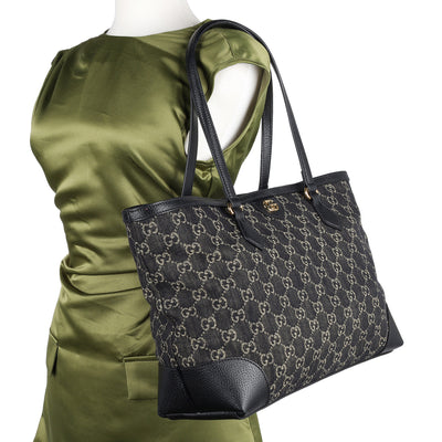 GG Jacquard Denim Ophidia Shopping Tote