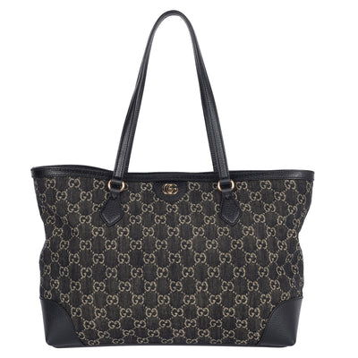 GG Jacquard Denim Ophidia Shopping Tote