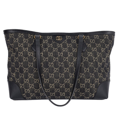 GG Jacquard Denim Ophidia Shopping Tote