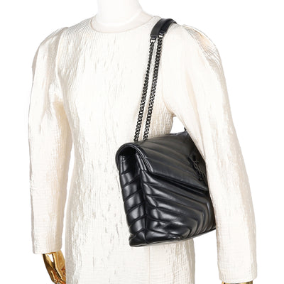 Calfskin Y Quilted Monogram Medium Loulou Chain Satchel