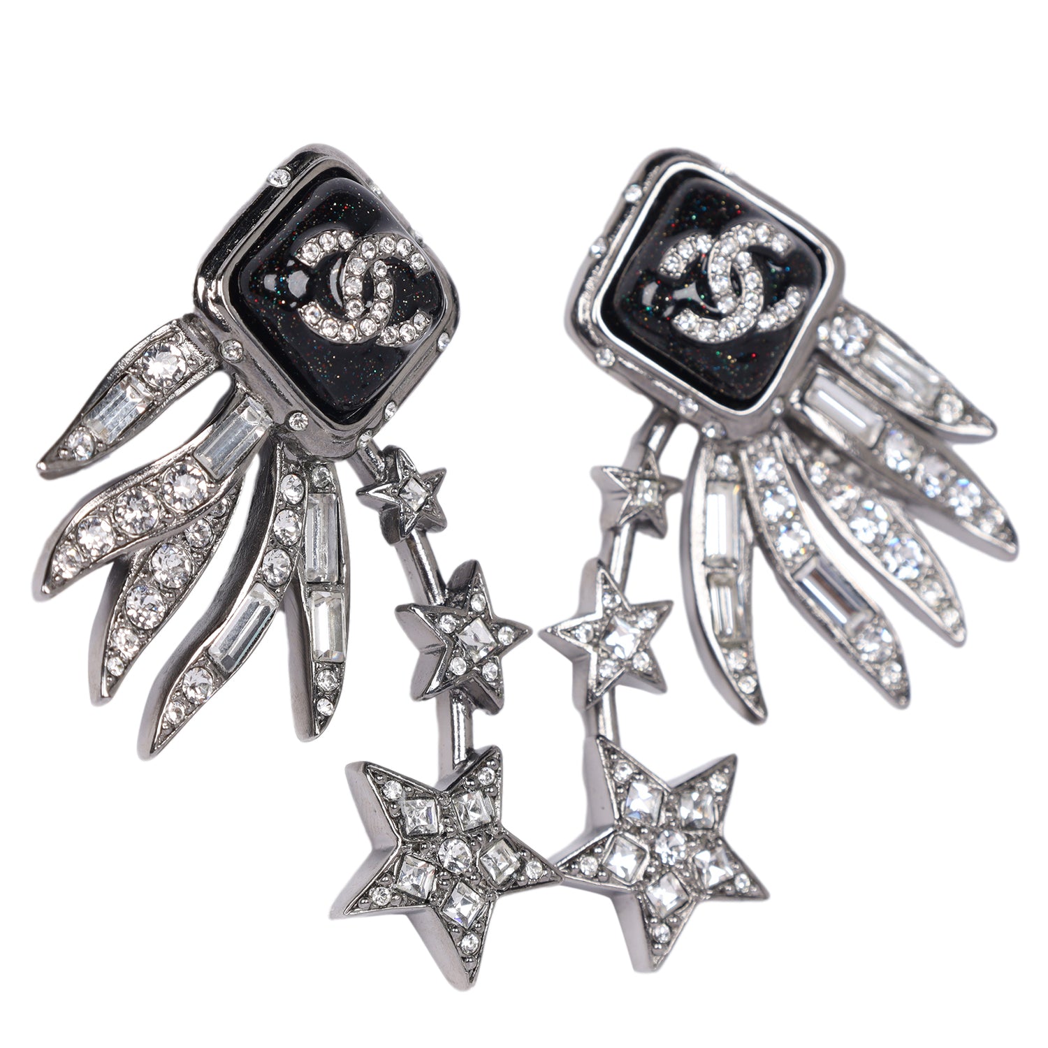 CC Logo Silver Rhinestone Star Pierced Earrings (Authentic Pre-Owned)