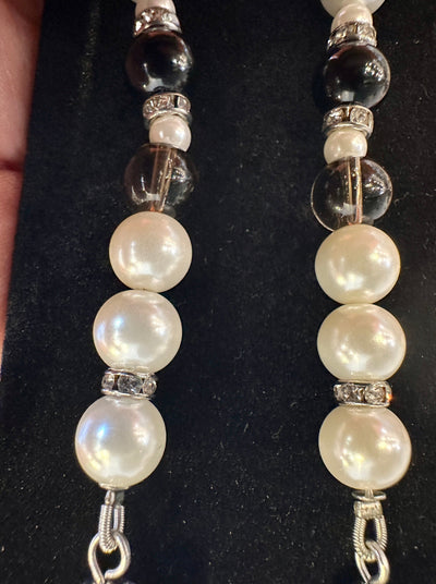 Pearl Rhinestone Dangle Pierced Earrings