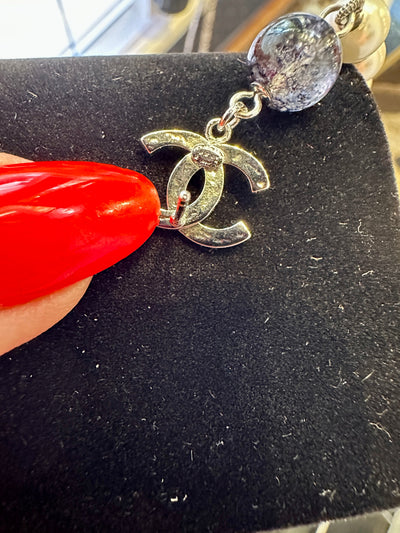 Pearl Rhinestone Dangle Pierced Earrings