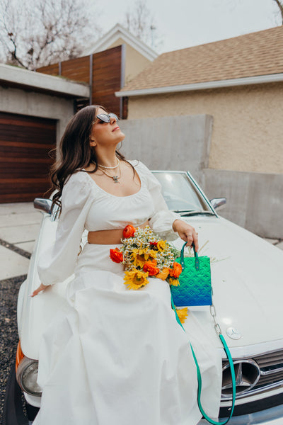 Virgil Abloh Taurillon Illusion Sac Plat XS Bleu Vert Cross Body Bag (Authentic)