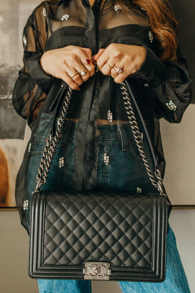 Caviar Quilted Large Boy Flap Bag Black