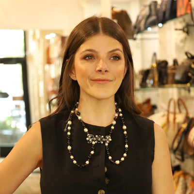 Pearl Bead Enamel CC Baroque Long Necklace