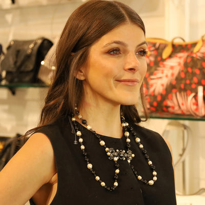 Pearl Bead Enamel CC Baroque Long Necklace