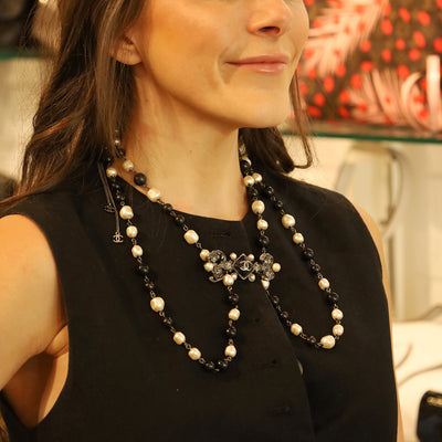 Pearl Bead Enamel CC Baroque Long Necklace