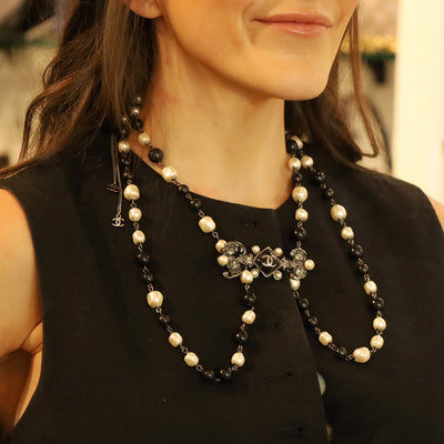 Pearl Bead Enamel CC Baroque Long Necklace