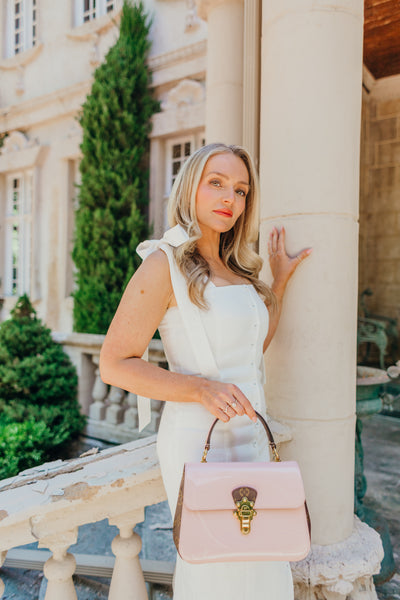 Vernis Leather Monogram Cherrywood Shoulder Bag Rose Ballerine