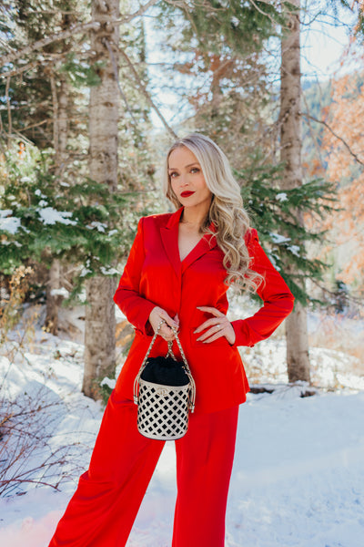 Matelasse Bucket Bag Perforated Leather Gold Black