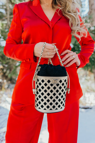 Matelasse Bucket Bag Perforated Leather Gold Black