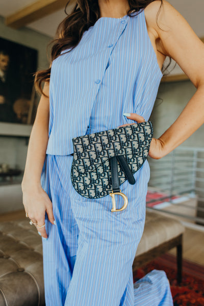 Oblique Saddle Belt Leather Bag Blue