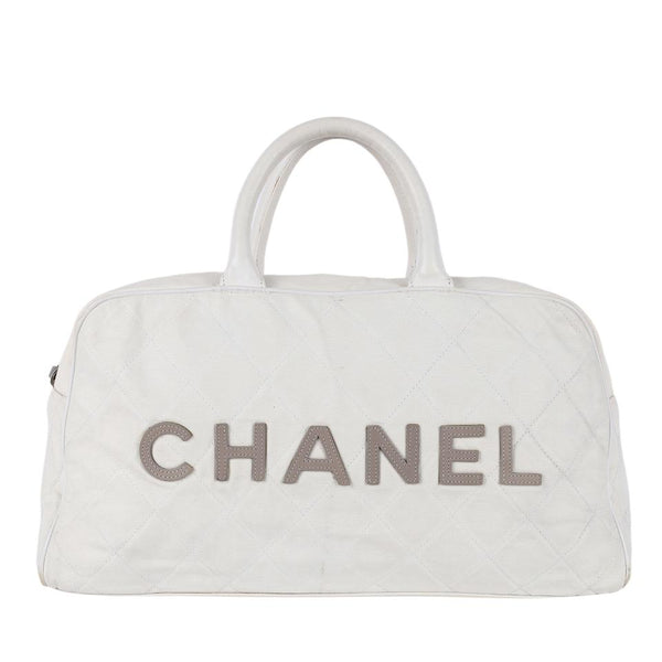 Vintage Chanel Pale Grey Logo Mini Bowler Bag 2000-2002