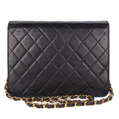 Classic Front Flap Leather Shoulder Bag Black