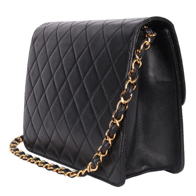 Classic Front Flap Leather Shoulder Bag Black