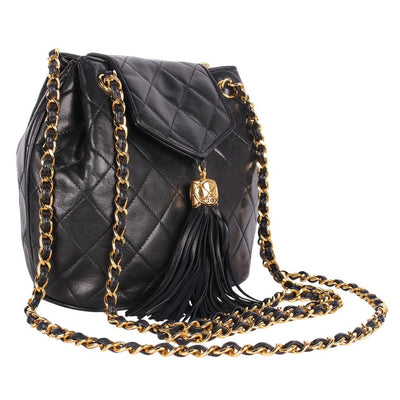 Classic Front Flap Tassel Lambskin Leather Cross Body Bag Black