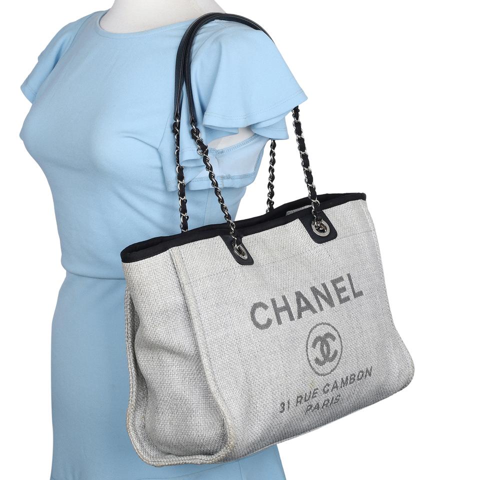 Chanel Handbag Deauville 114 TOTE Bag White with dust Bag (J154