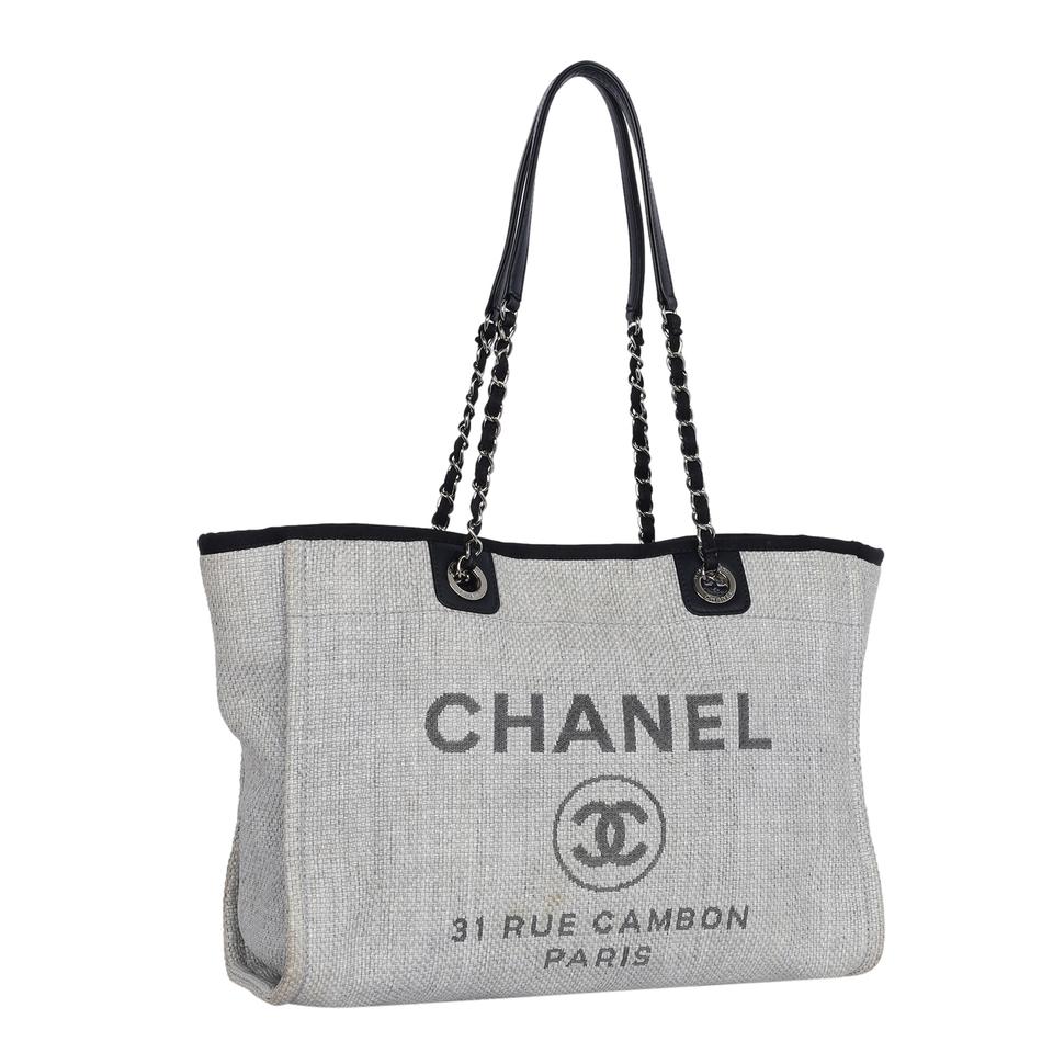 Gilt Chanel Grey Canvas Small Deauville Tote (Authentic Pre-Owned