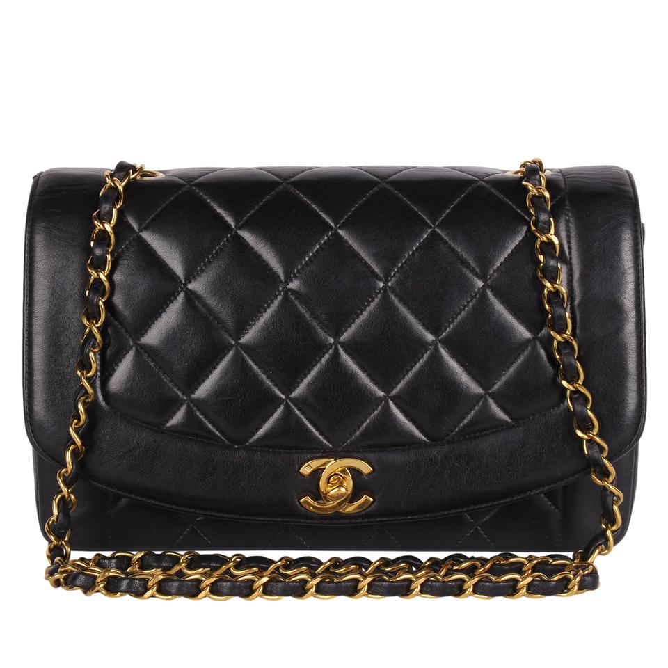 Chanel J224 Chanel 9 Diana Classic Black Quilted Leather Shoulder