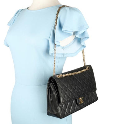 Classic 25 Double Flap Lambskin Leather Black