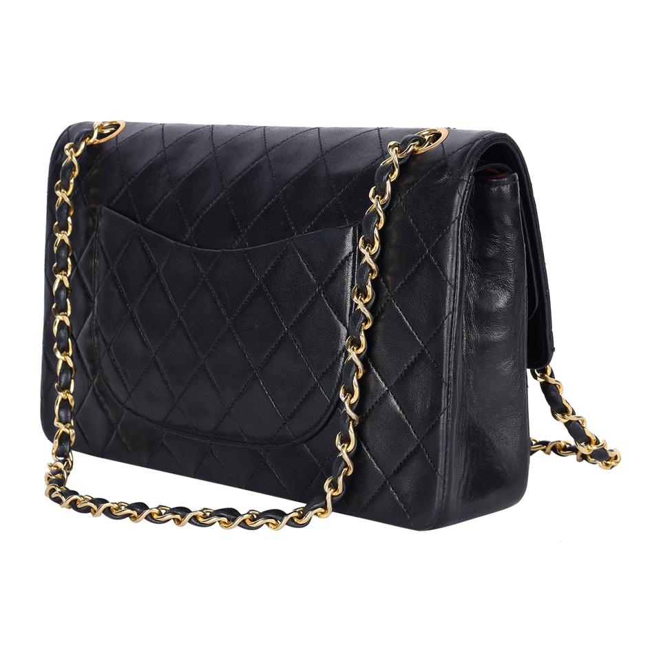 Chanel Vintage Chanel 8 inch Black Quilted Leather Shoulder Flap Bag