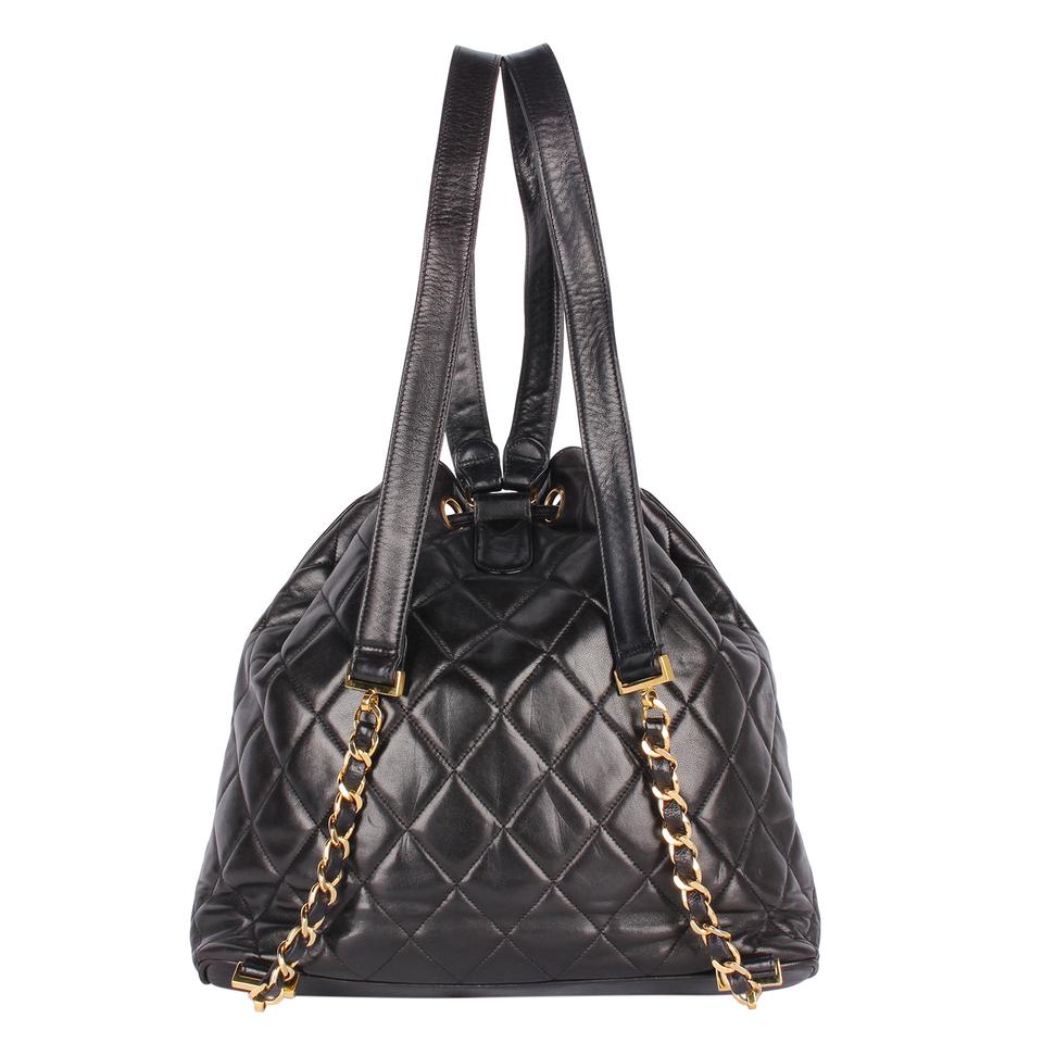 Chanel Luxury Ligne Bowler Black Lambskin with Silver Chains