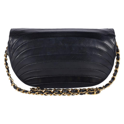 Half Moon Front Flap Leather Shoulder Bag Vintage Black