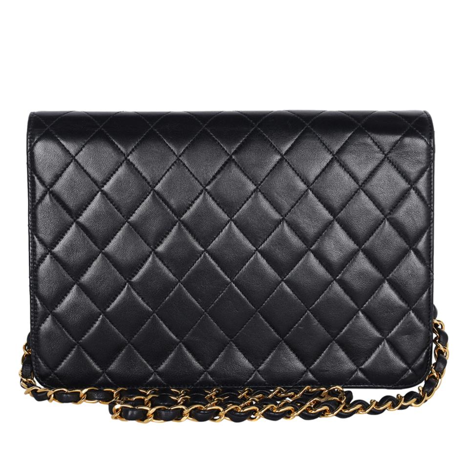 Chanel Vintage Oversized Black Matelasse Quilted Lambskin Leather