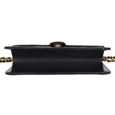 Lambskin Leather Single Flap Shoulder Bag Black