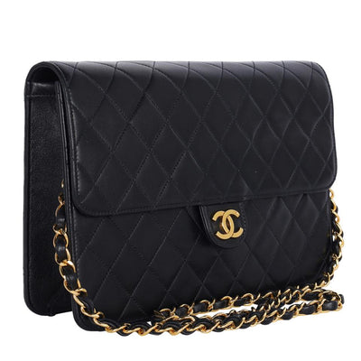 Lambskin Leather Single Flap Shoulder Bag Black