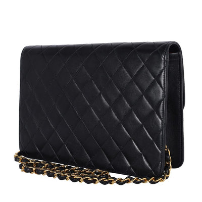 Lambskin Leather Single Flap Shoulder Bag Black