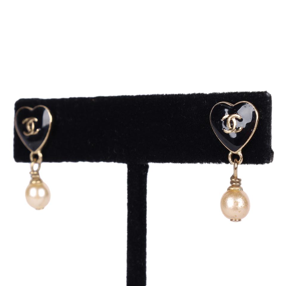 CC Heart Pearl Pierced Earrings (Authentic Pre-Owned)