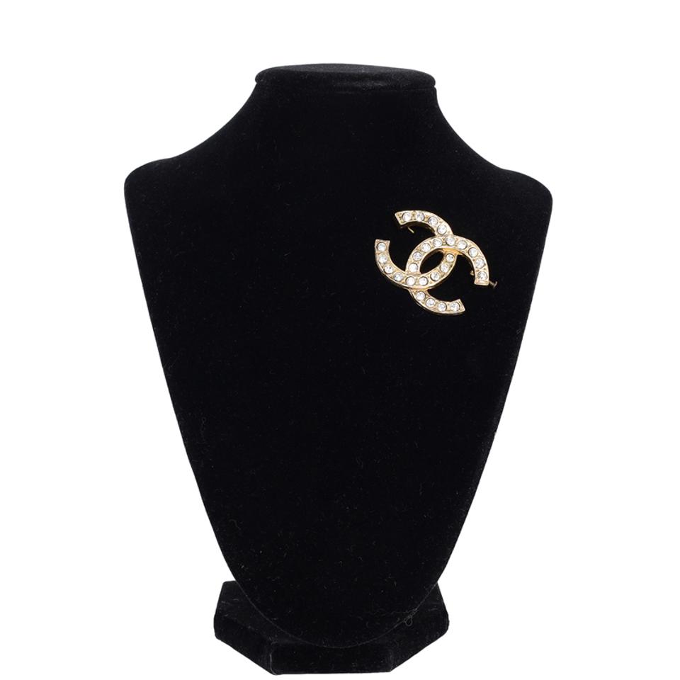 Chanel Rhinestone Brooch Pin Gold 181013