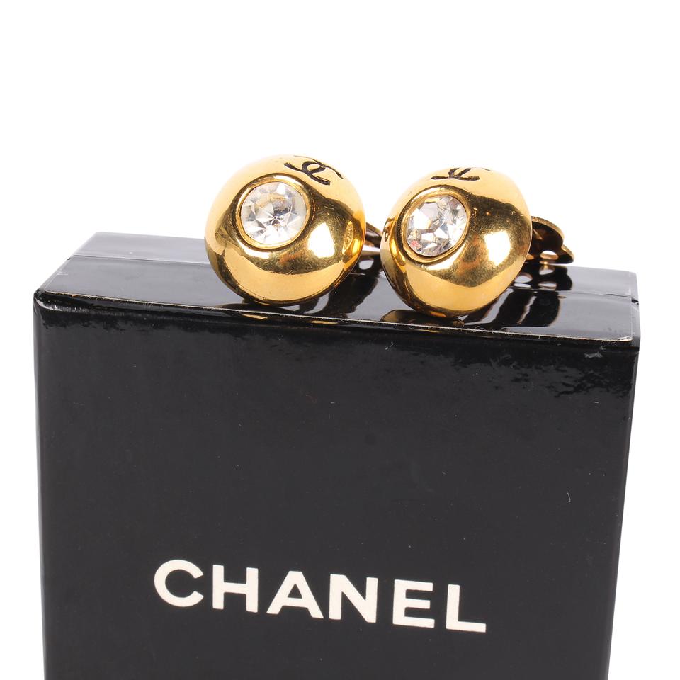 Chanel Vintage Black Enamel CC Logo and Rhinestone Clip On