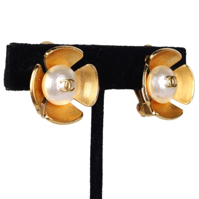Authentic Chanel Gold Tone Pearl Clip on Earrings 