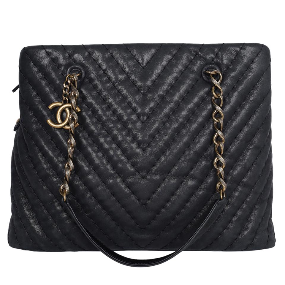 Chanel Black Lambskin Surpique Chevron Shoulder Bag