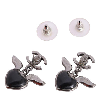 CC Heart Silver Enamel Pierced Earrings (Authentic Pre-Owned)