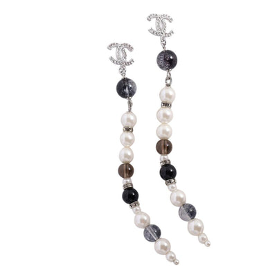 Pearl Rhinestone Dangle Pierced Earrings